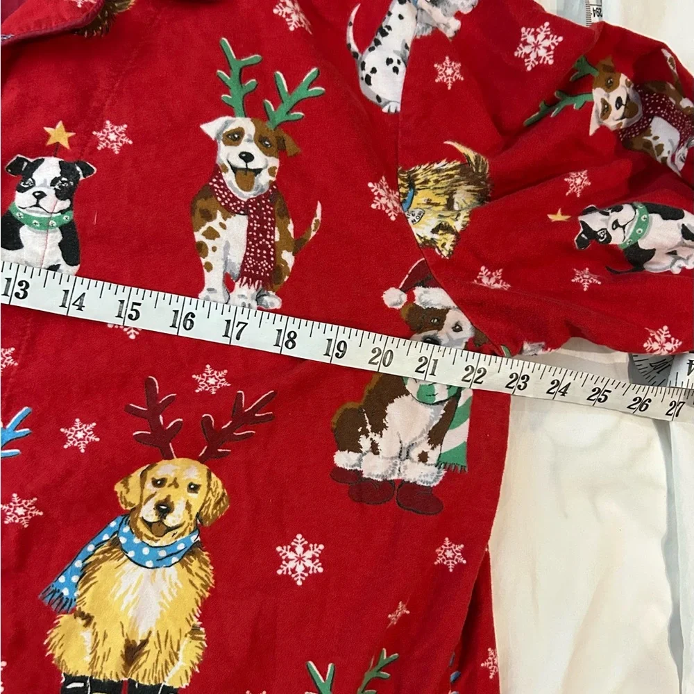 NICK & NORA VINTAGE Reindeer Dog Red Pajama‎ Top Cotton Flannel L